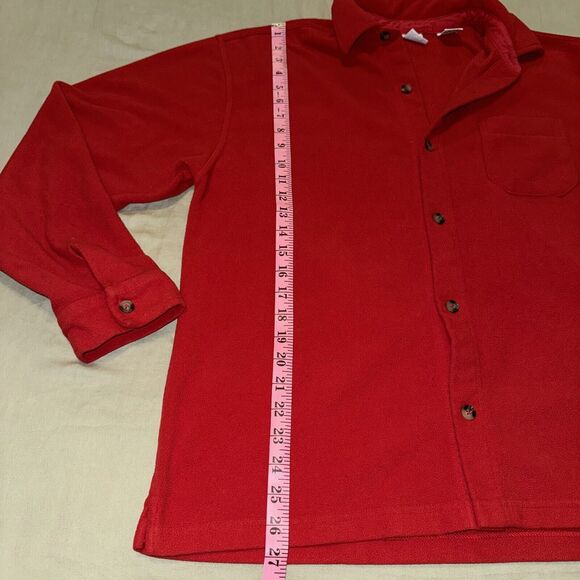 Gap Shacket Large Red Fleece Lined Long Sleeve Collared Pocket Button Front - Picture 6 of 8